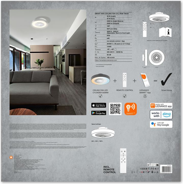 Immagine prodotto Ledvance Ventilatore Da Soffitto Wifi Intelligente Tw Gr (2300 lm)