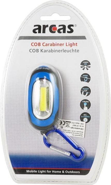 Produktbild Arcas 30700037 - Karabinerleuchte mit superheller COB LED, 3 Lichtfunktionen, stabiler Karabinerhake (30 lm)
