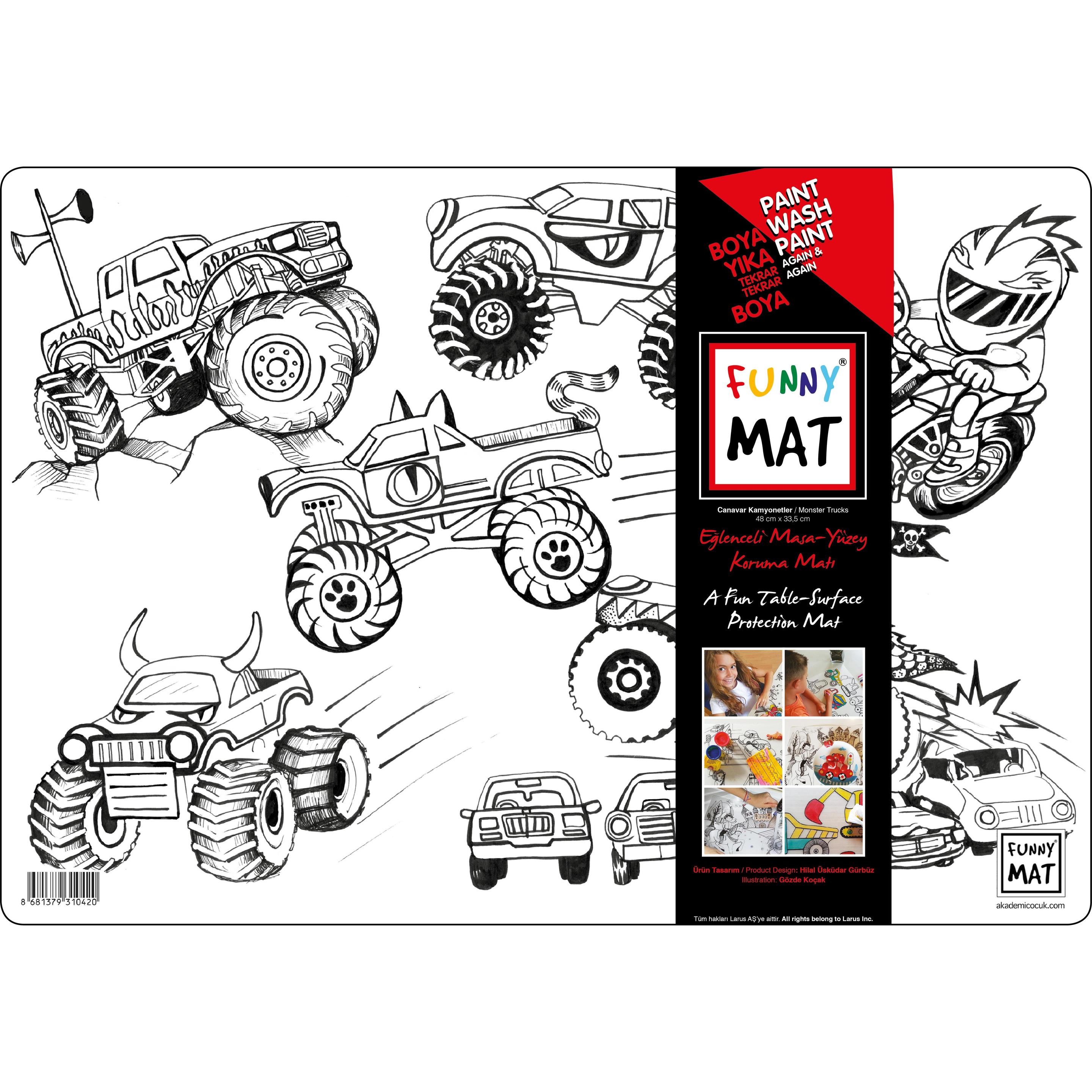 Funny Mat, Unterlage, Abwaschbare Malmatte Monstertrucks (48 x 33.5 cm)