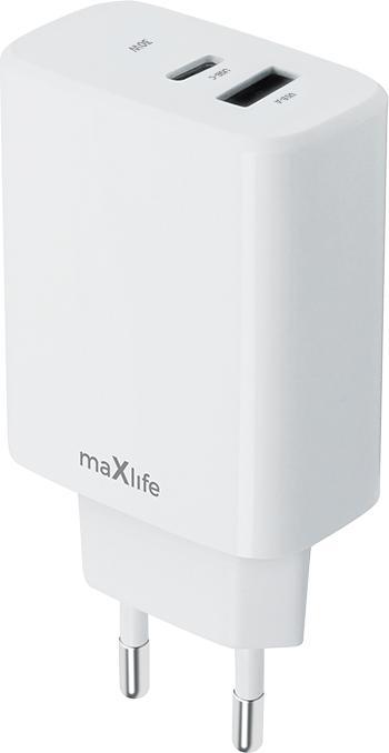 Actual product image Maxlife MXTC-10-30AC PD QC charger 1x USB-C 1x USB 30W white (30 W, 2 ports)