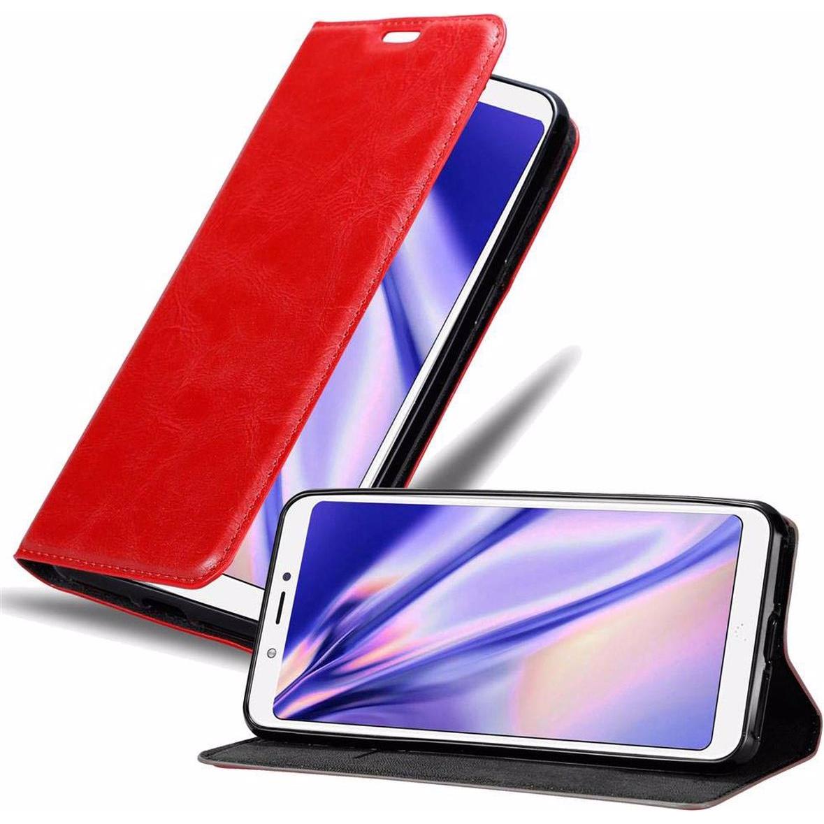 Cadorabo Book Invisible Magnet Cover (BQ Aquaris C), Smartphone Hülle, Rot