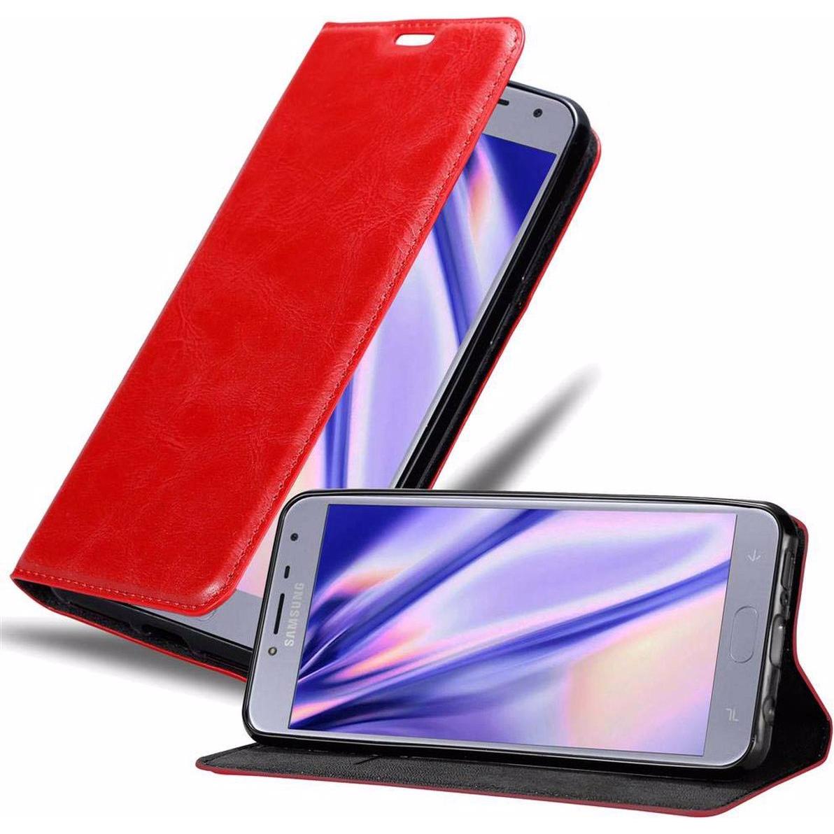 Cadorabo Book Invisible Magnet Cover (Samsung Galaxy J4 (2018)), Smartphone Hülle, Rot