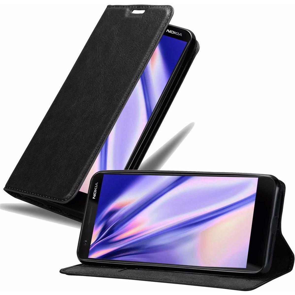 Cadorabo Book Invisible Magnet Cover (Nokia 3.1), Smartphone Hülle, Schwarz