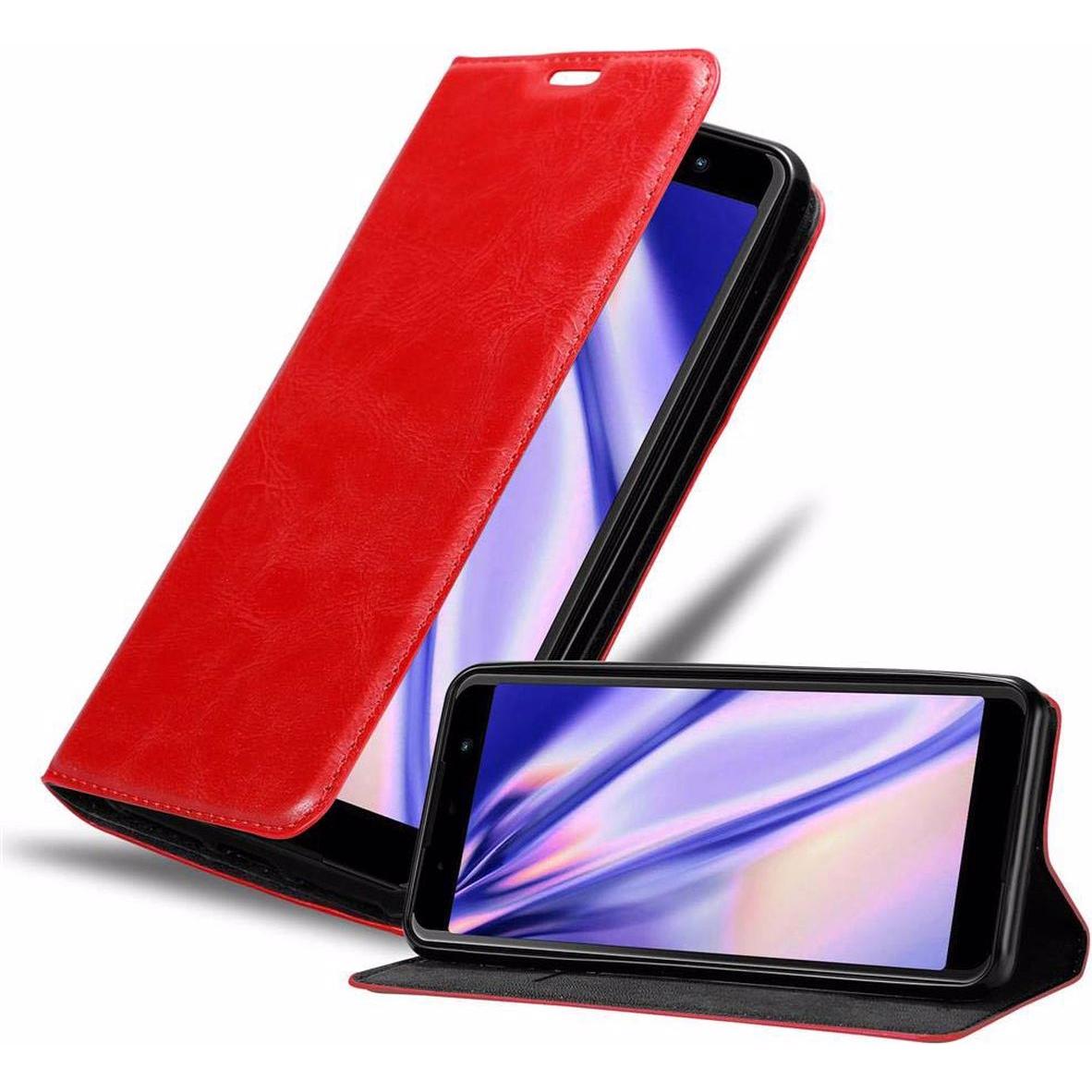 Cadorabo Book Invisible Magnet Cover (Wiko Lenny 5), Smartphone Hülle, Rot