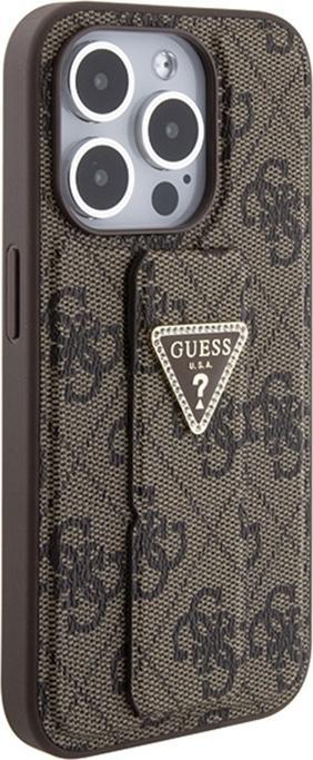 Actual product image Guess GUHCP15LPGS4TDW iPhone 15 Pro 6.1" brązowy/brown hardcase Grip Stand 4G Triangle Strass (Apple iPhone 15 Pro)