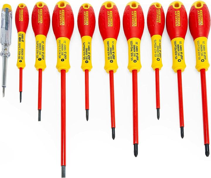 Produktbild Stanley Schraubenzieher-Set Isoliert, für Elektriker, 10-teilig (Schlitzschrauben, Pozidriv-Kreuzschlitz (PZ), Phillipps-Kreuzschlitz (PH))
