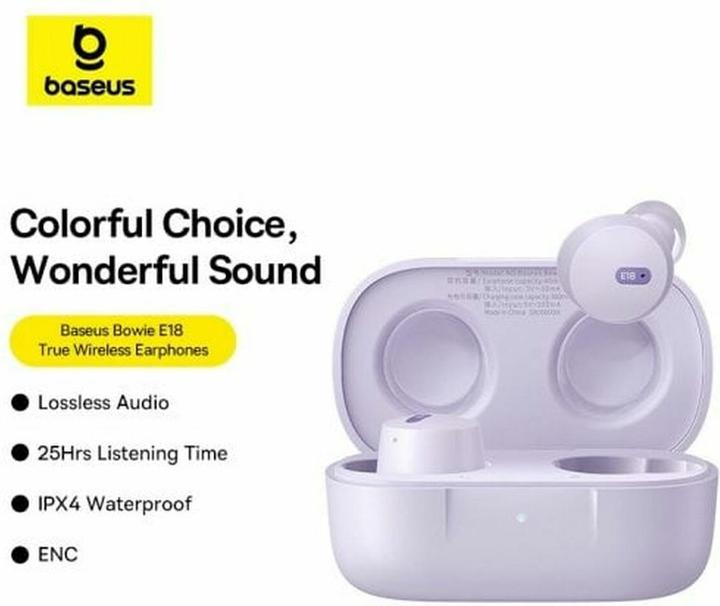 Actual product image Baseus Bowie E18 wireless TWS ENC IPX4 headphones - purple (25 h, Cable, Wireless)