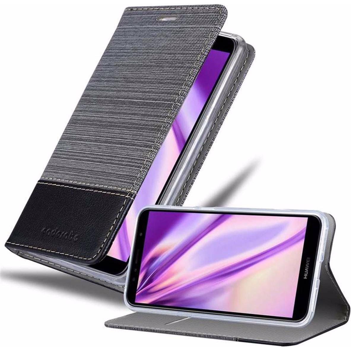 Cadorabo Book Jeans Optik Cover (Huawei Y6 Prime (2019)), Smartphone Hülle, Grau