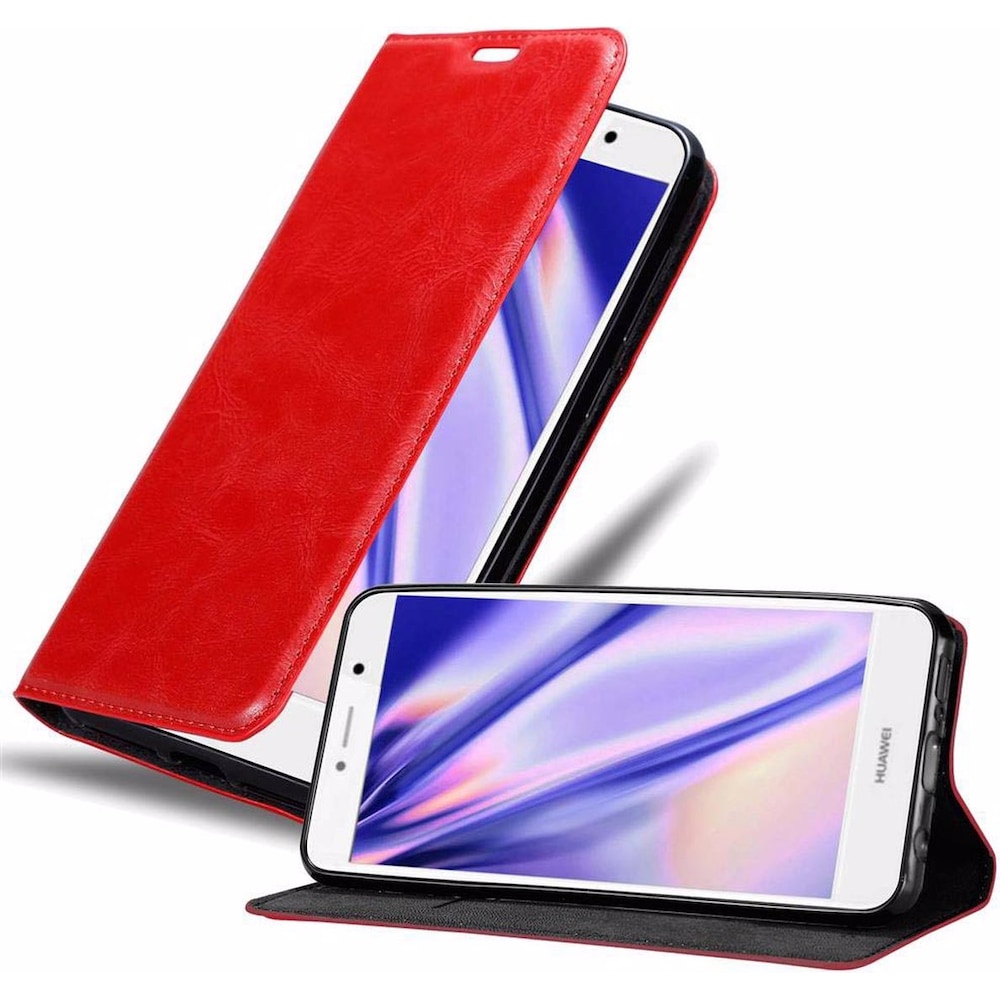 Cadorabo Book Invisible Magnet Cover (Huawei Enjoy 7 Plus), Smartphone Hülle, Rot