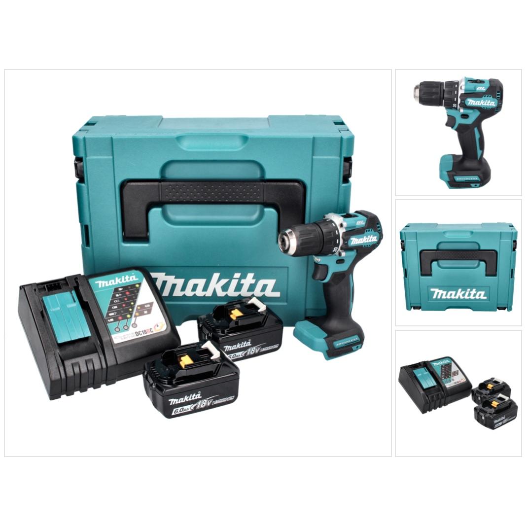 Makita, Bohrmaschine + Akkuschrauber, DDF 487 RGJ Akku Bohrschrauber 18 V 40 Nm Brushless + 2x Akku 6,0 Ah + Ladegerät +...