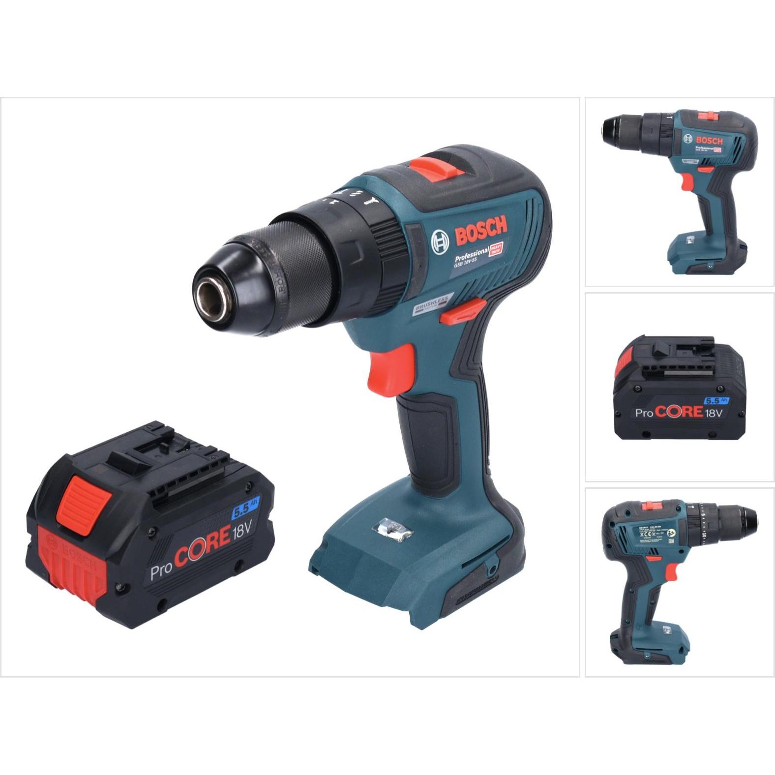 Bosch Professional, Bohrmaschine + Akkuschrauber, Bosch GSB 18V-55 Professional Akku Schlagbohrschrauber 18 V 55 Nm Brus...
