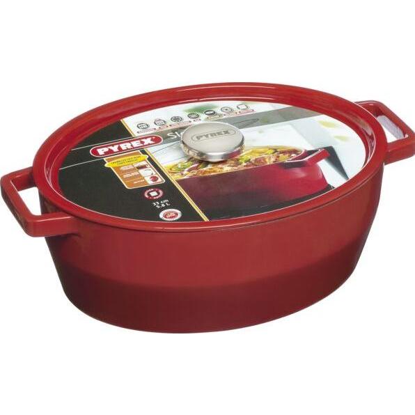 Thumbnail - Pyrex Slow Cook Bratentopf oval, mit Deckel, Länge: 330 mm, rot, Auflaufform, Rot