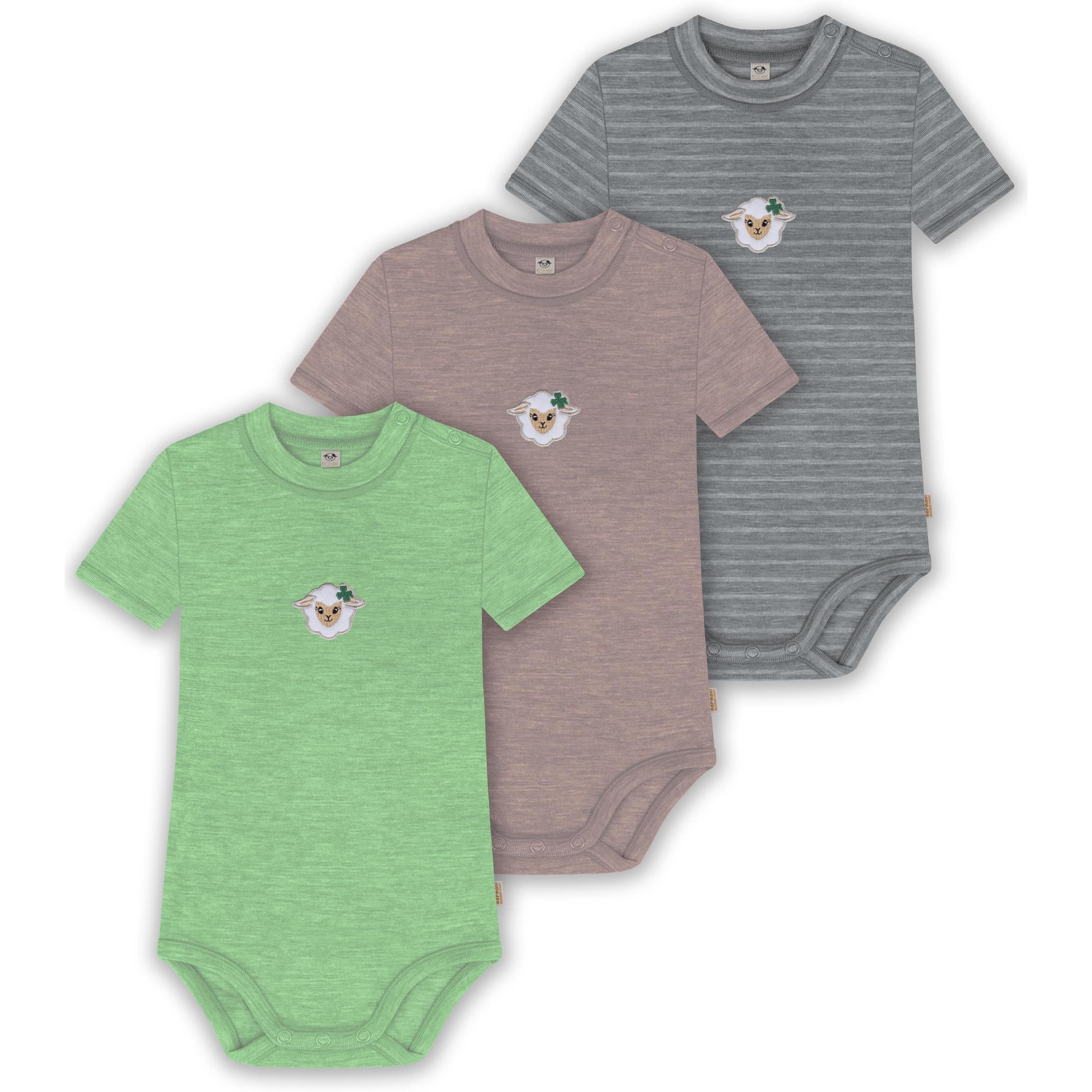 Normani, Herren, Body, 3er Set Baby Merino Kurzarmbody „Tihoi" - 9323, Grau, (68)