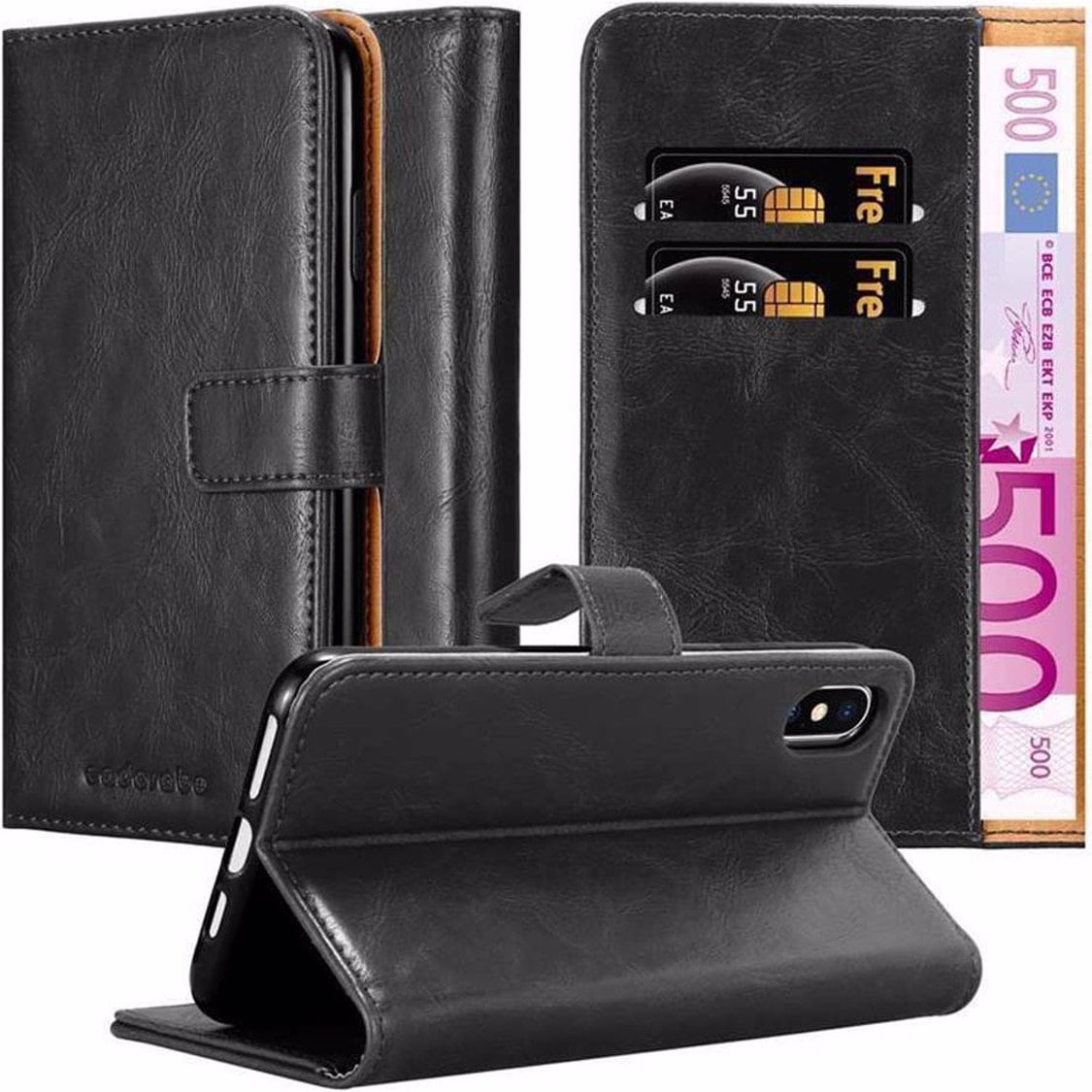 Cadorabo Book Luxury Cover (Apple iPhone XS Max), Smartphone Hülle, Schwarz