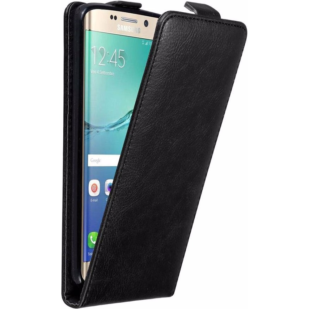 Cadorabo Flip wie Invisible Cover (Samsung Galaxy S6 Edge+), Smartphone Hülle, Schwarz