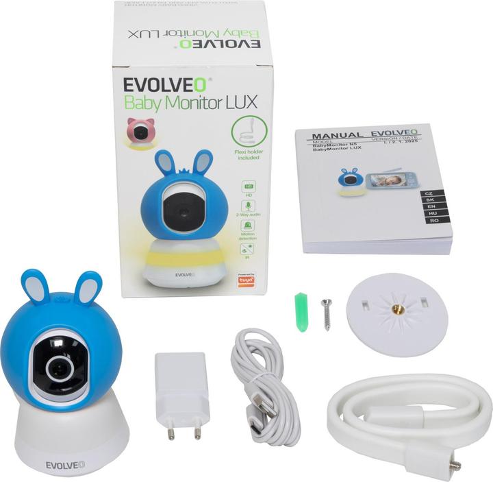 Produktbild Evolveo Baby Monitor LUX- Chytrá 360° videochůvička s nočním viděním, detekcí pláče a pohybu, modrá
