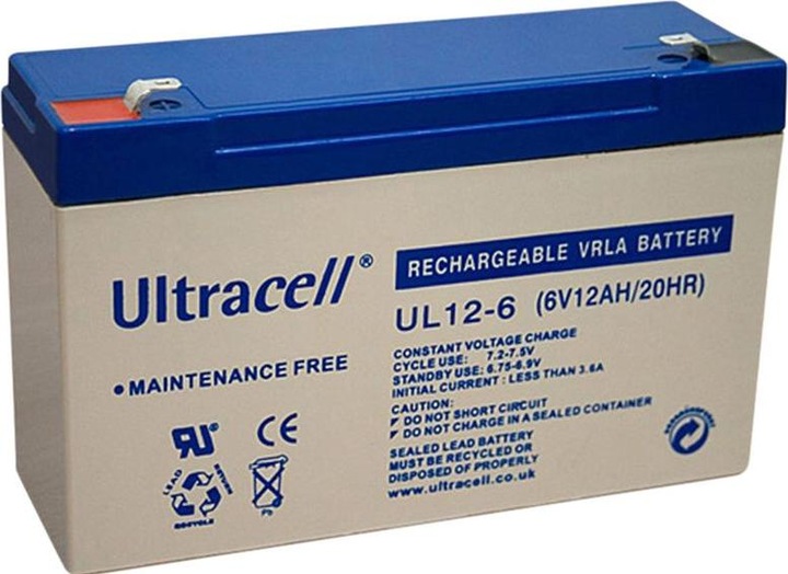 Produktbild Ultracell Akku, Bleisäure, 6V, 12Ah, Flachsteckzunge, 4.8 x 6.3 mm (6 V, 12 Ah)