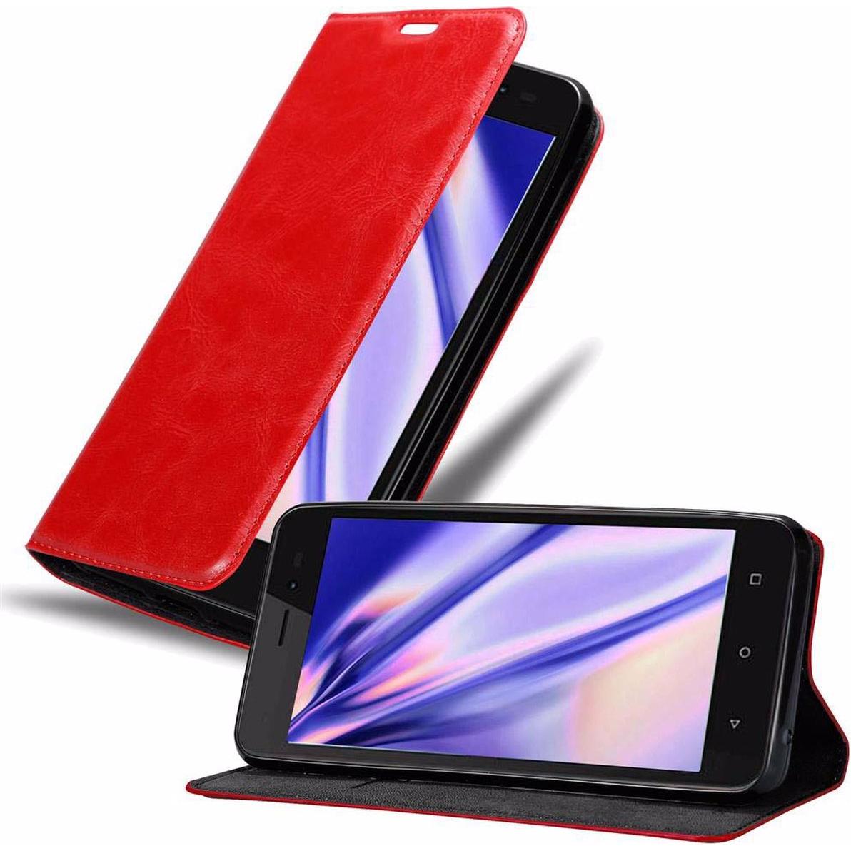 Cadorabo Book Invisible Magnet Cover (Wiko Sunny 3), Smartphone Hülle, Rot