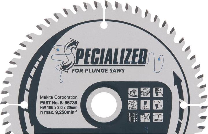 Produktbild Makita B-56736 HM-Säge 165X2X20mm 5° T60 SPEZIELL für Tauchkreissägen