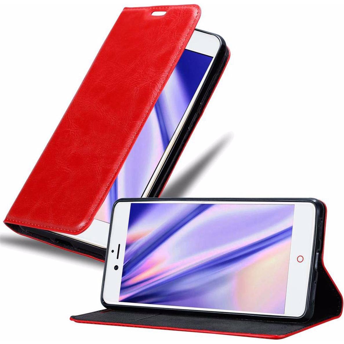 Cadorabo Book Invisible Magnet Cover (ZTE Nubia Z11), Smartphone Hülle, Rot