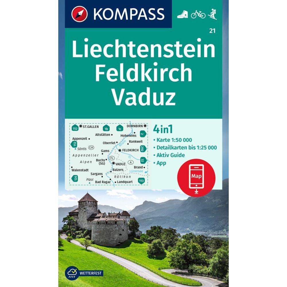 KOMPASS Wanderkarte 21 Liechtenstein, F, Landkarte