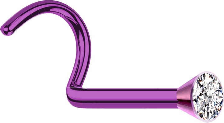 Produktbild Star Piercing Nasenstecker gebogen violett mit Kristall silber (ohne Messing, Titan G23)