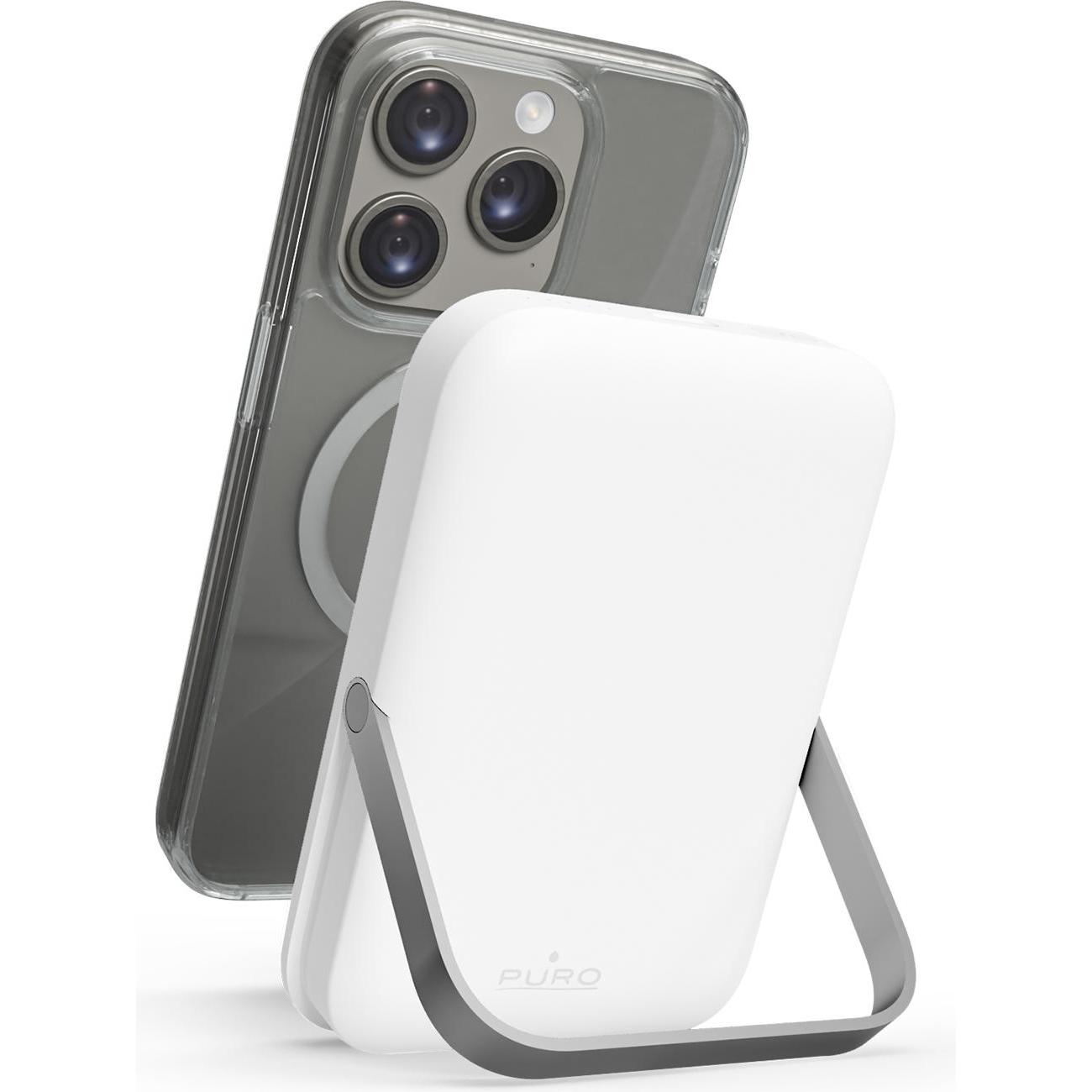 Puro Stand Power Mag (5000 mAh), Powerbank, Bianco, Argento