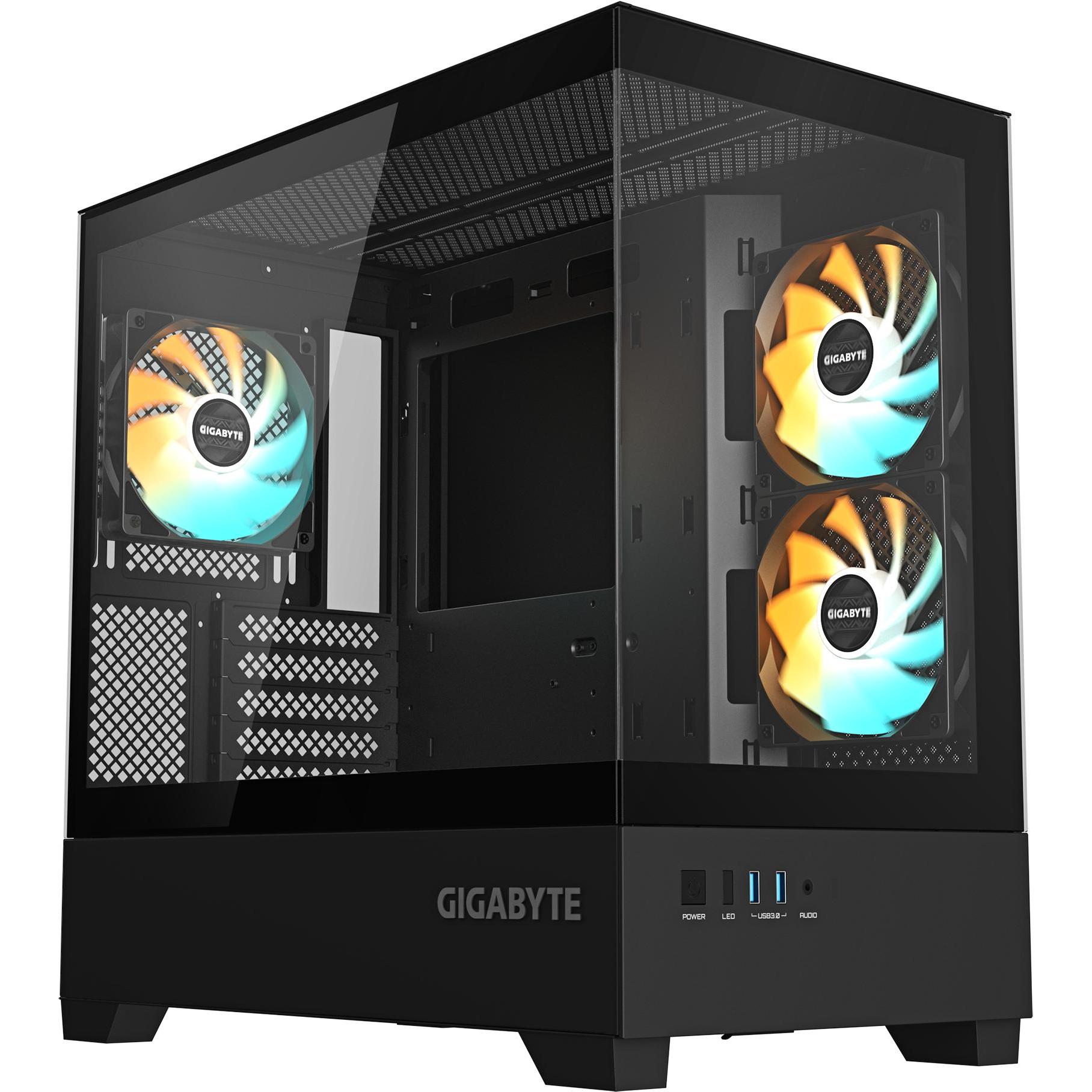 Gigabyte case GB-C201P - Mid tower - 2xUSB 3.0 - 3x 120mm ARGB Fan - black (mATX, Mini-ITX), PC Gehä