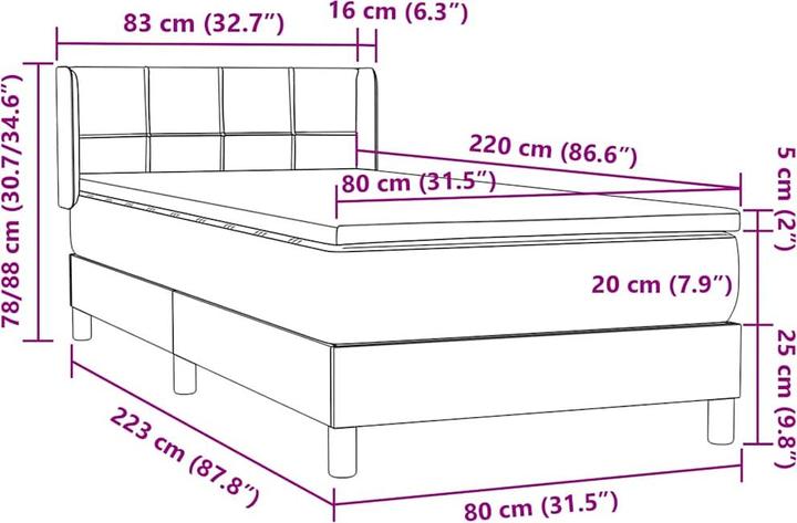 Image du produit vidaXL Boxspringbett (80 x 220 cm)
