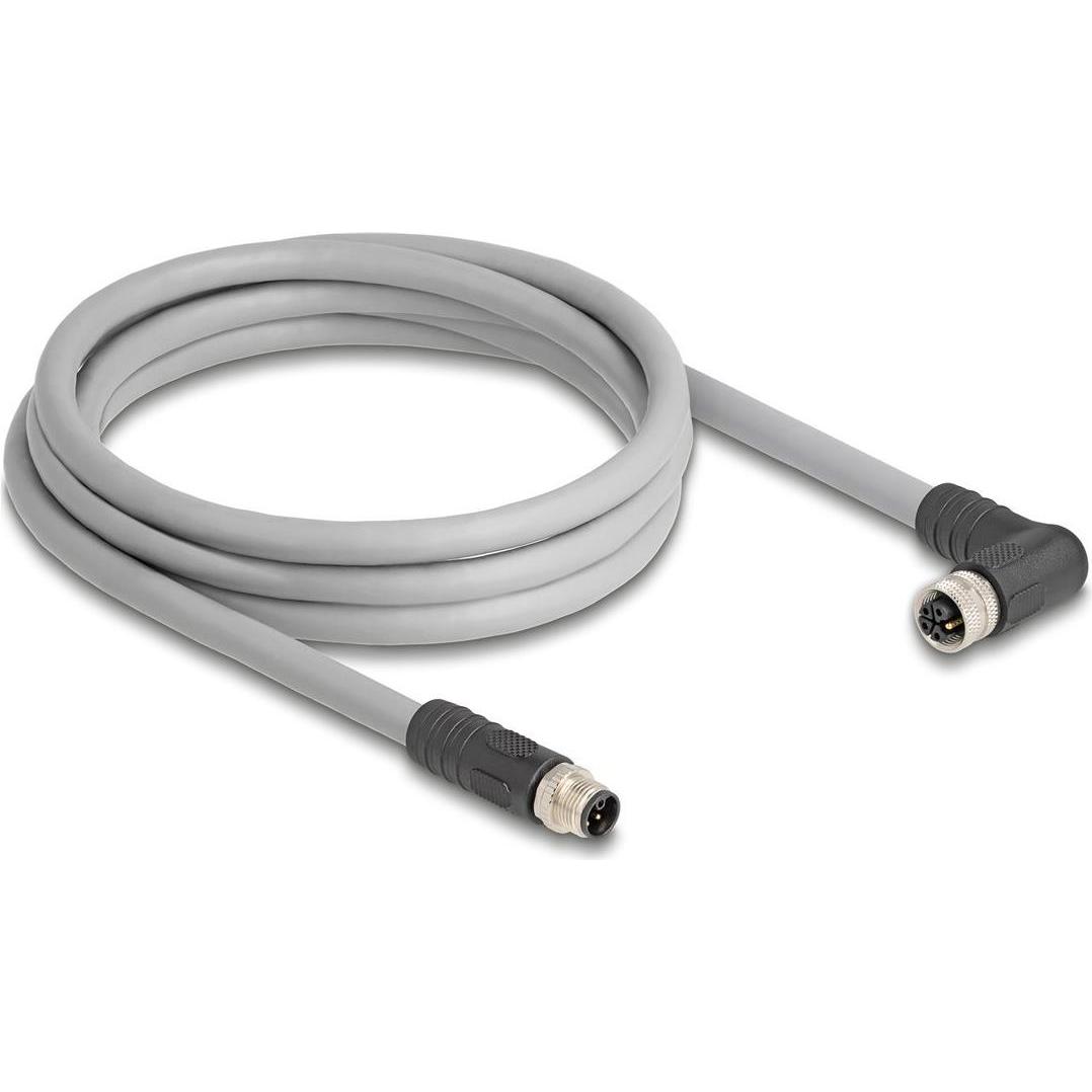 Delock M12 Kabel L-kodiert 5 Pin Stecker gerade zu Buchse re, Elektronikkabel + Stecker, Grau