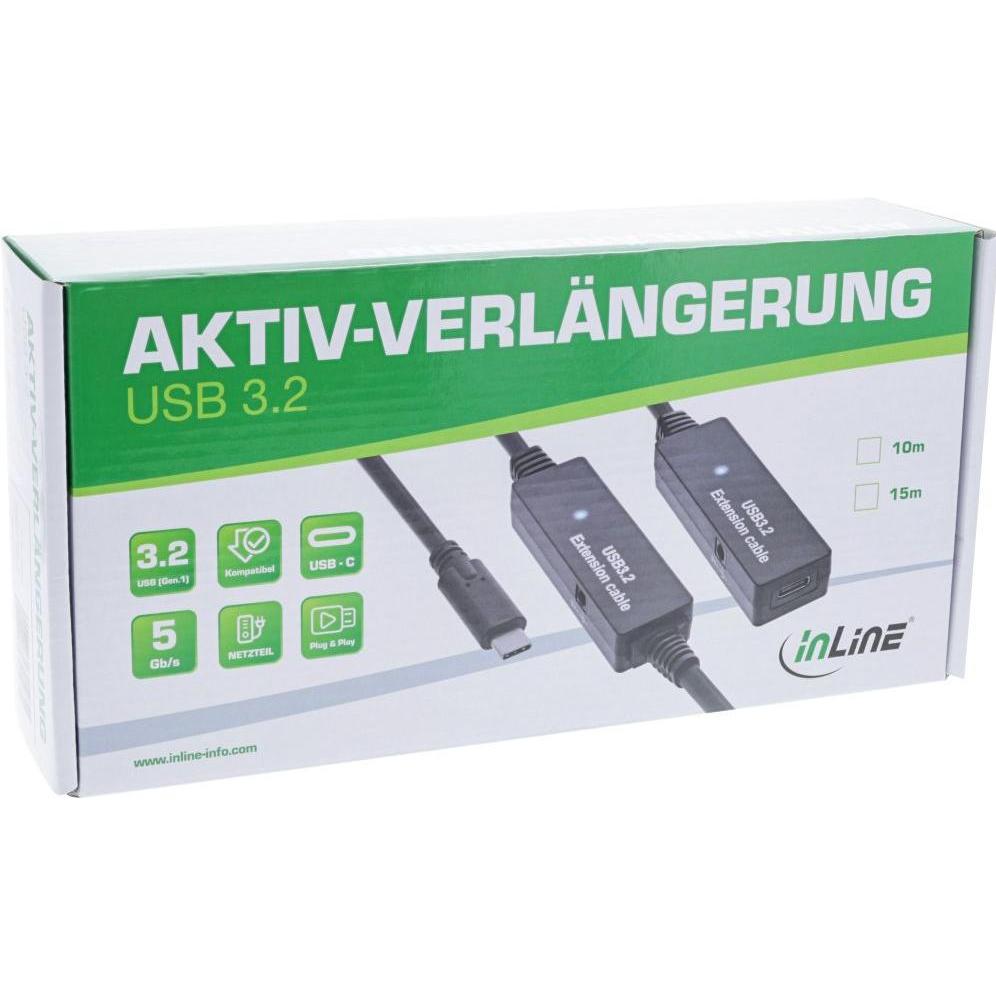 Thumbnail - InLine USB 3.2 Gen.1 Aktiv-Verlängerung (10 m, USB 3.2 Gen 1), USB Kabel