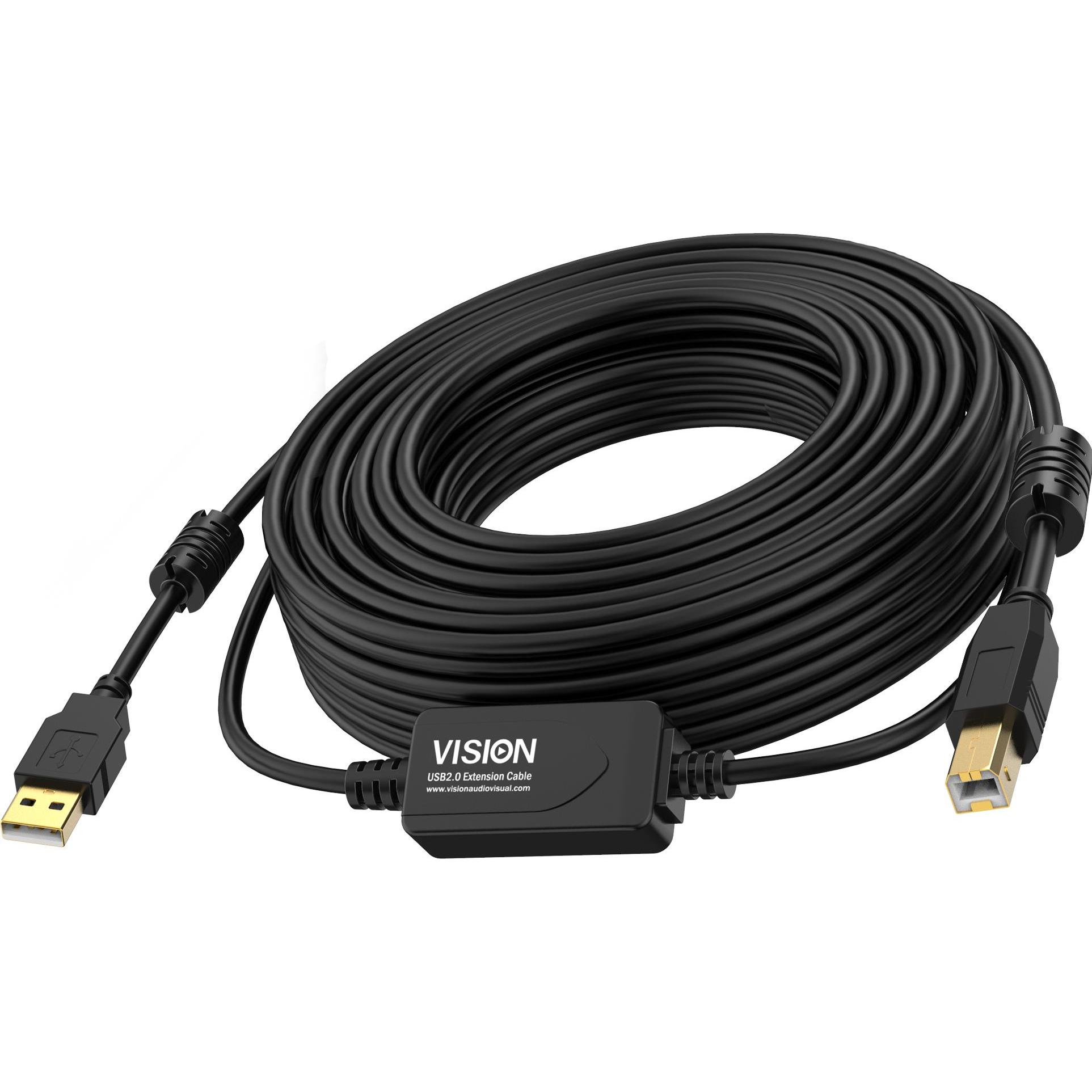 Thumbnail - Vision 15m Black USB 2.0 booster cable (15 m, USB 2.0), USB Kabel
