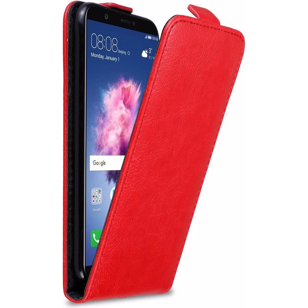 Cadorabo Flip wie Invisible Cover (Huawei P Smart), Smartphone Hülle, Rot
