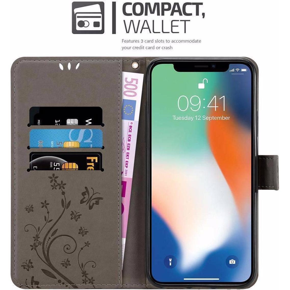 Thumbnail - Cadorabo Flower Book Cover (Apple iPhone XS Max), Smartphone Hülle, Grau