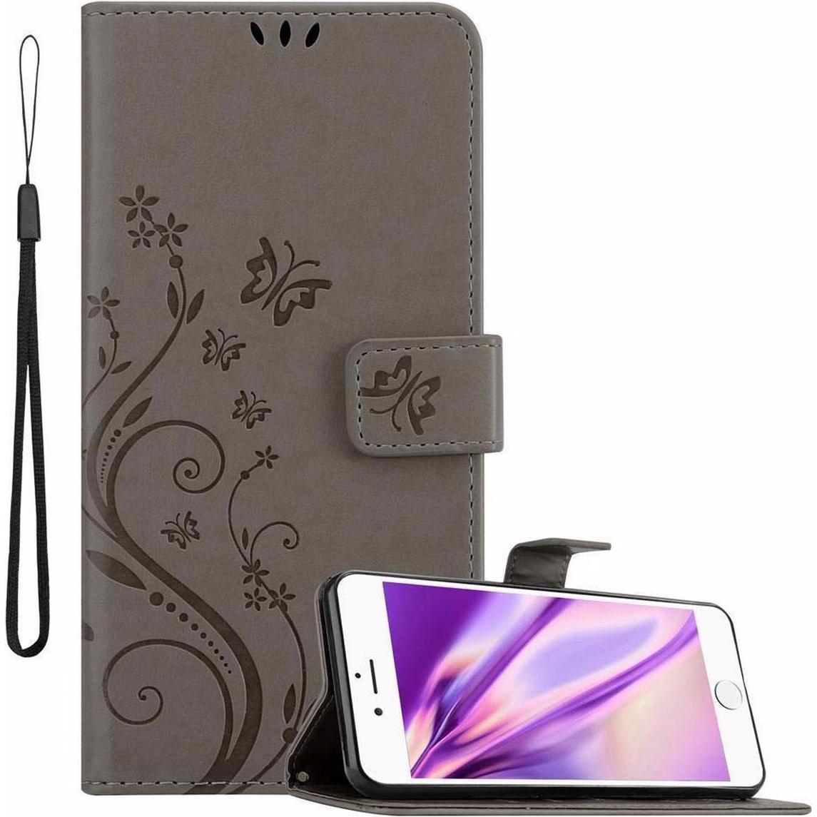 Cadorabo Flower Book Cover (Apple iPhone 6 Plus, Apple iPhone 6s Plus), Smartphone Hülle, Grau