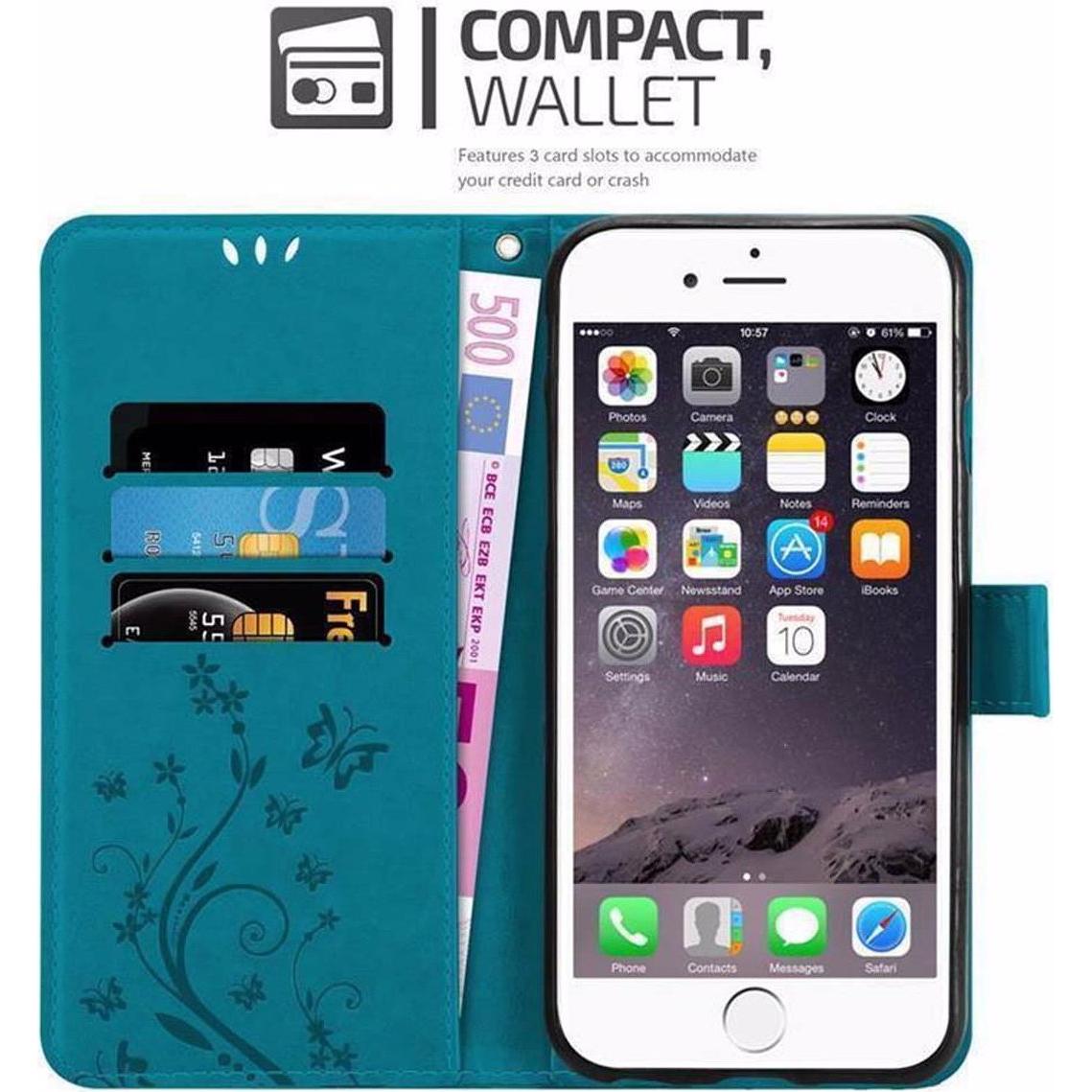 Thumbnail - Cadorabo Flower Book Cover (Apple iPhone 6 Plus), Smartphone Hülle, Blau