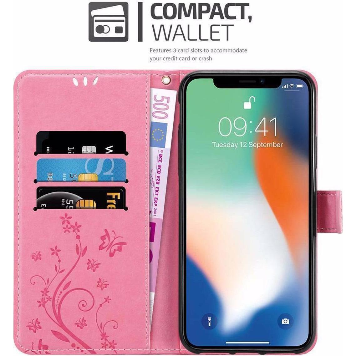 Thumbnail - Cadorabo Flower Book Cover (Apple iPhone XS), Smartphone Hülle, Rosa