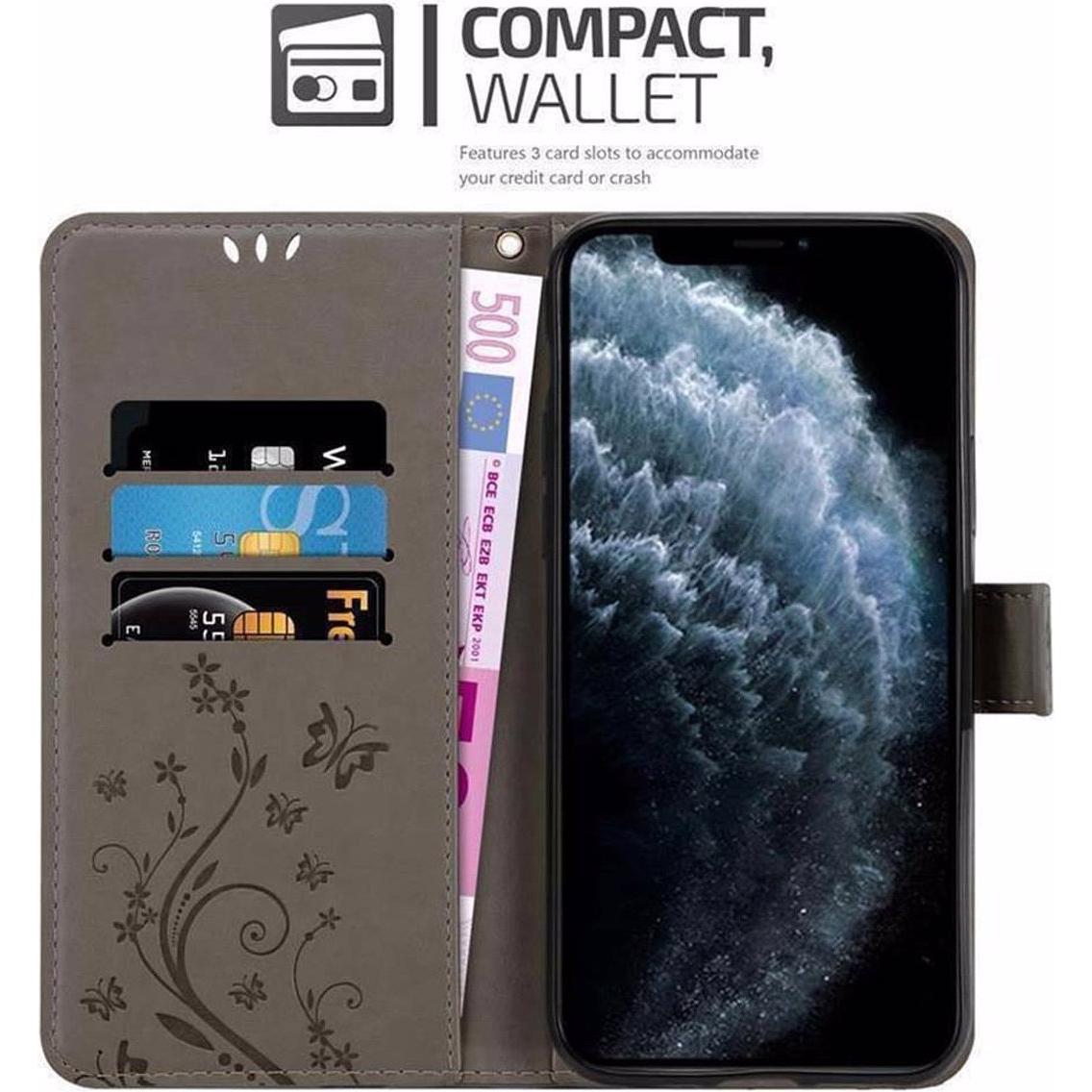 Thumbnail - Cadorabo Flower Book Cover (Apple iPhone 11 Pro), Smartphone Hülle, Grau