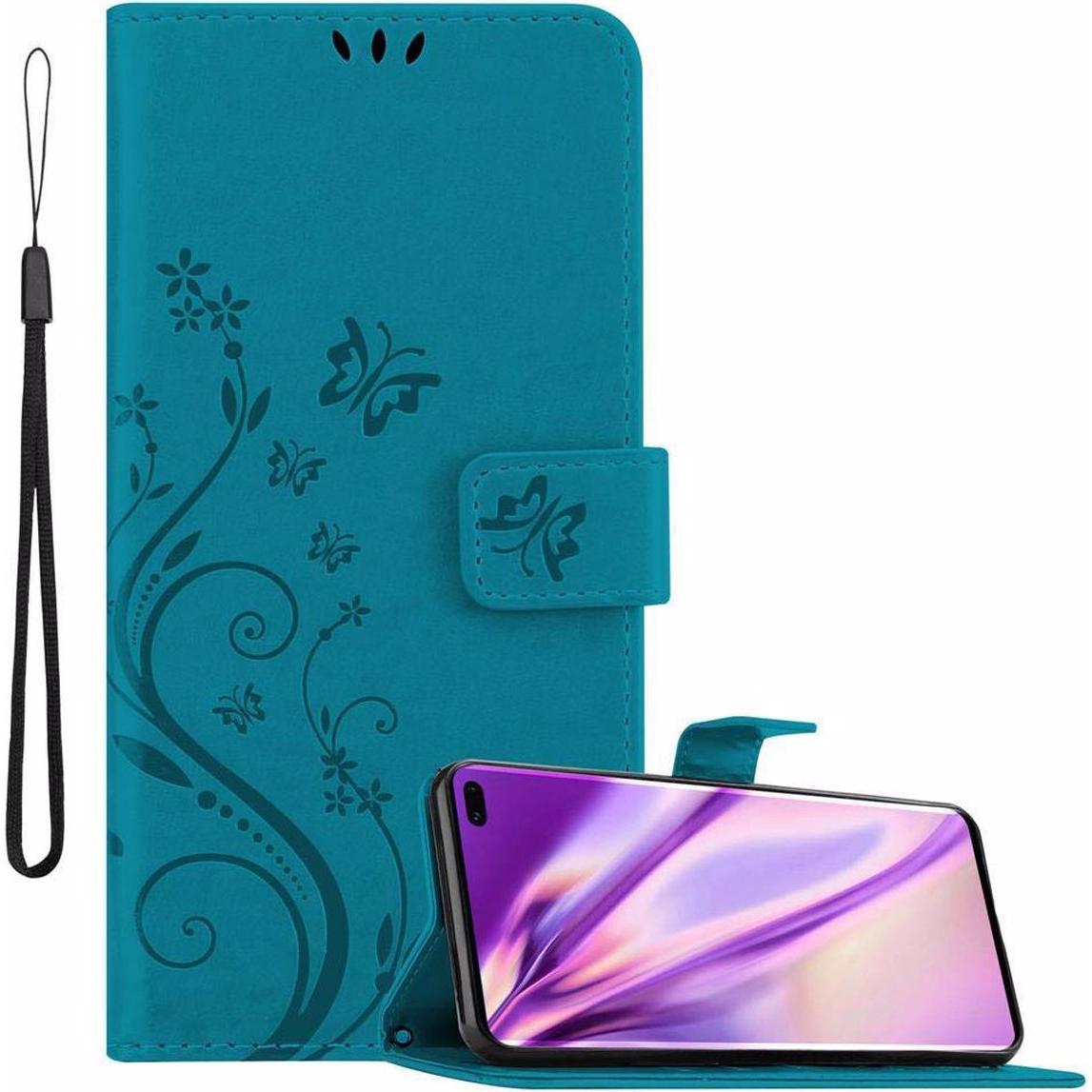 Cadorabo Flower Book Cover (Samsung Galaxy S10+), Smartphone Hülle, Blau