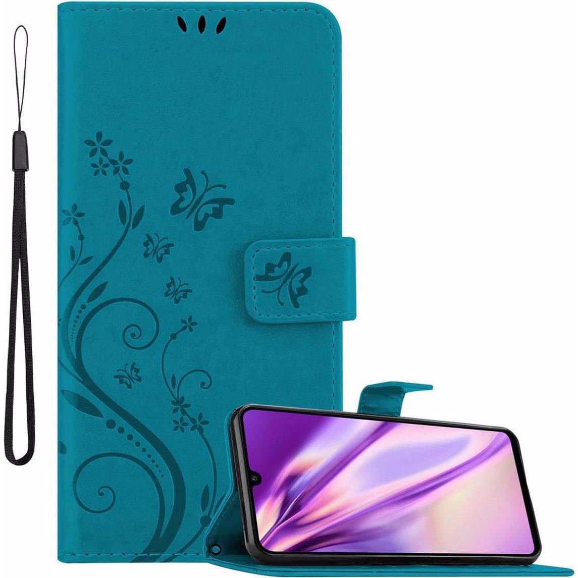 Cadorabo Flower Book Cover (Huawei P30 Lite), Smartphone Hülle, Blau