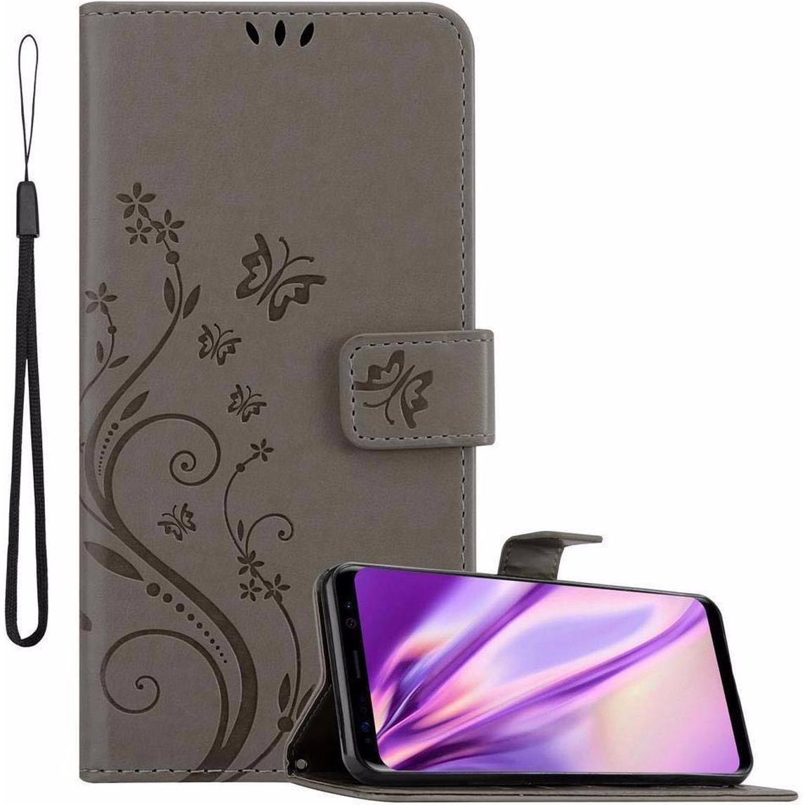 Cadorabo Flower Book Cover (Samsung Galaxy S8+), Smartphone Hülle, Grau