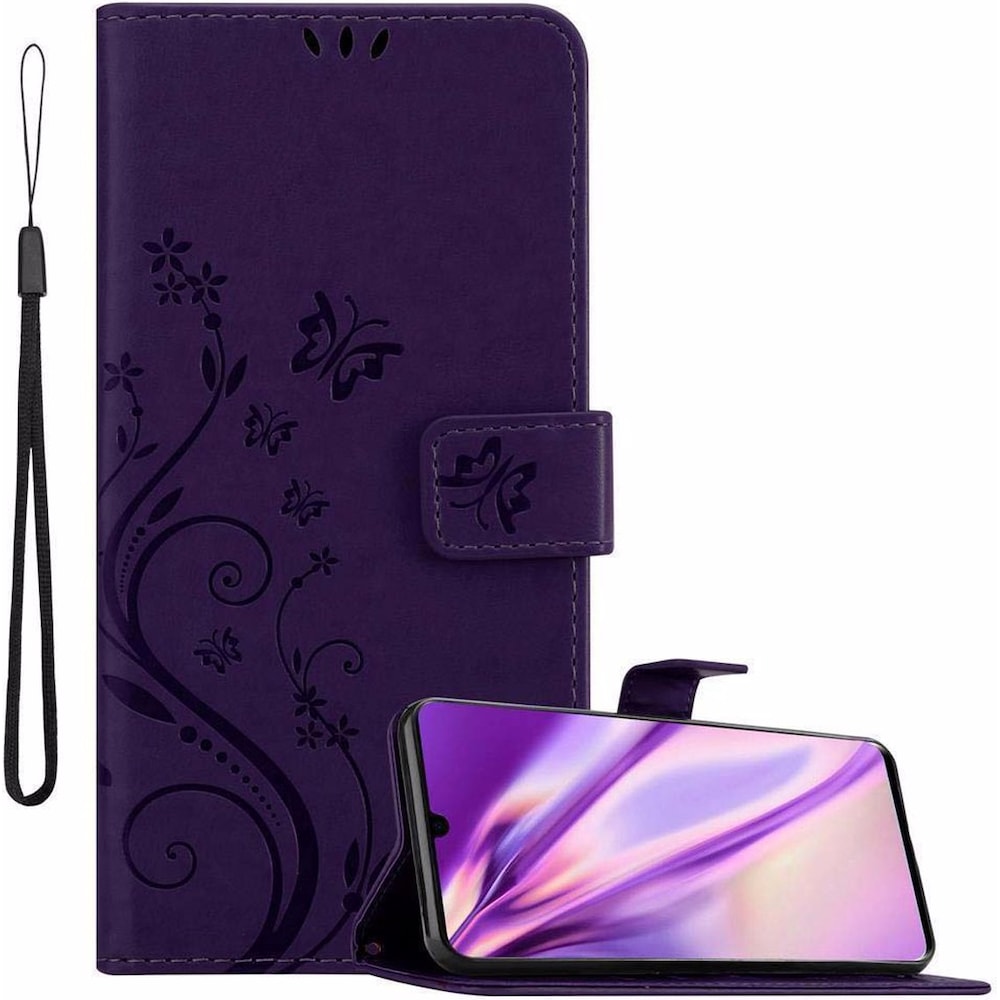 Cadorabo Flower Book Cover (Huawei P30 Pro), Smartphone Hülle, Violett