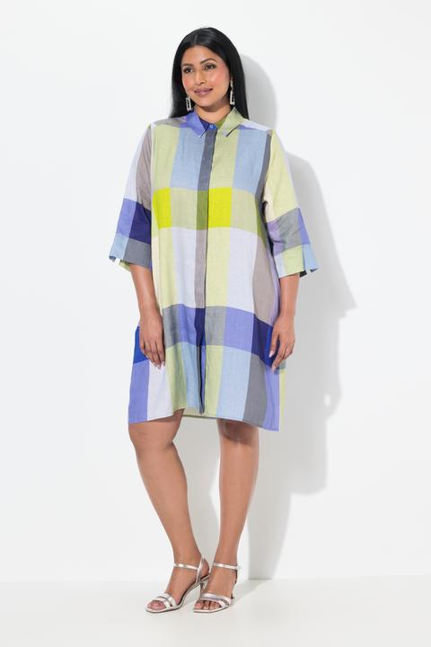 Produktbild Ulla Popken Leinen-Longbluse, Hemdkragen, Taschen, 3/4-Arm (60)