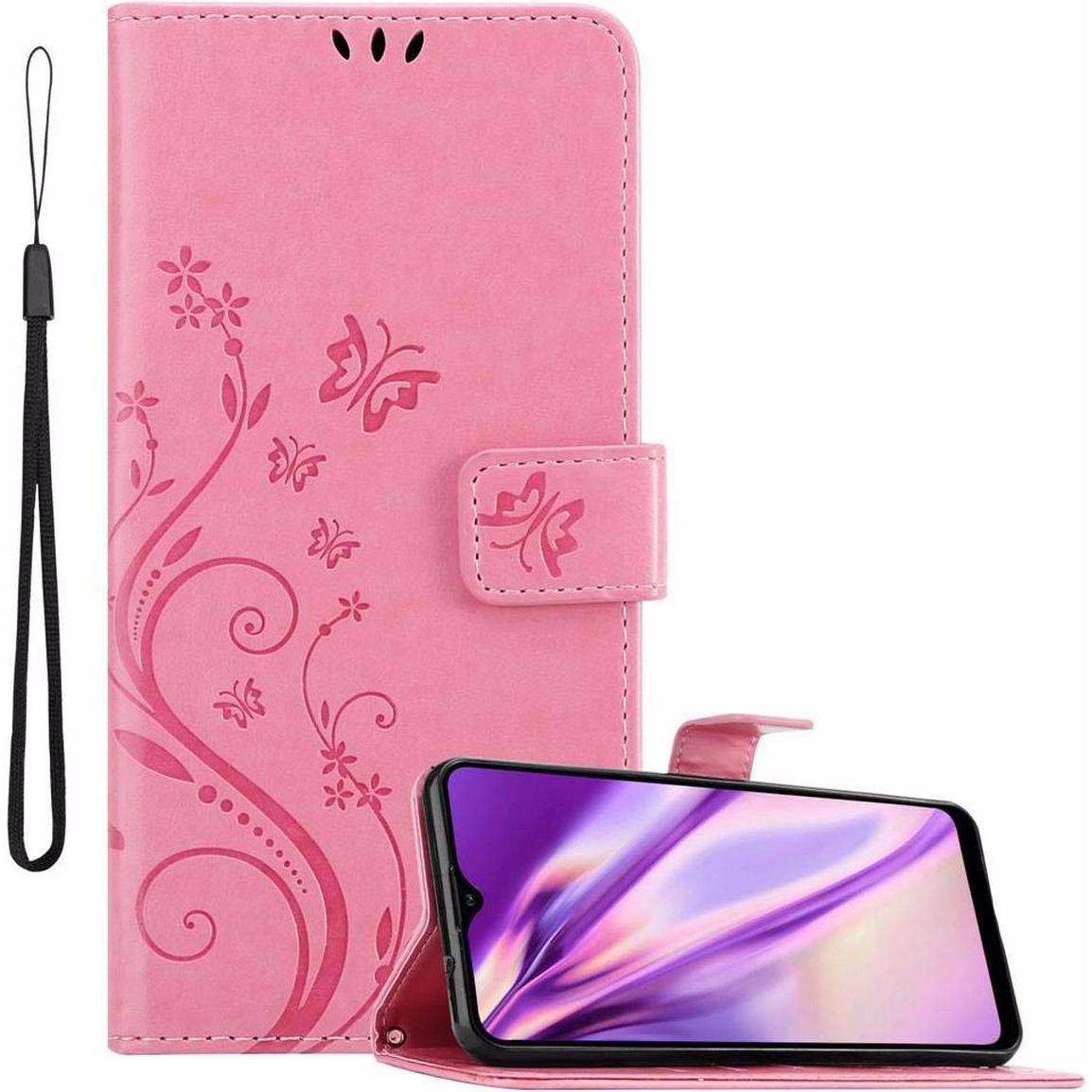 Cadorabo Flower Book Cover (Samsung Galaxy A20s), Smartphone Hülle, Rosa
