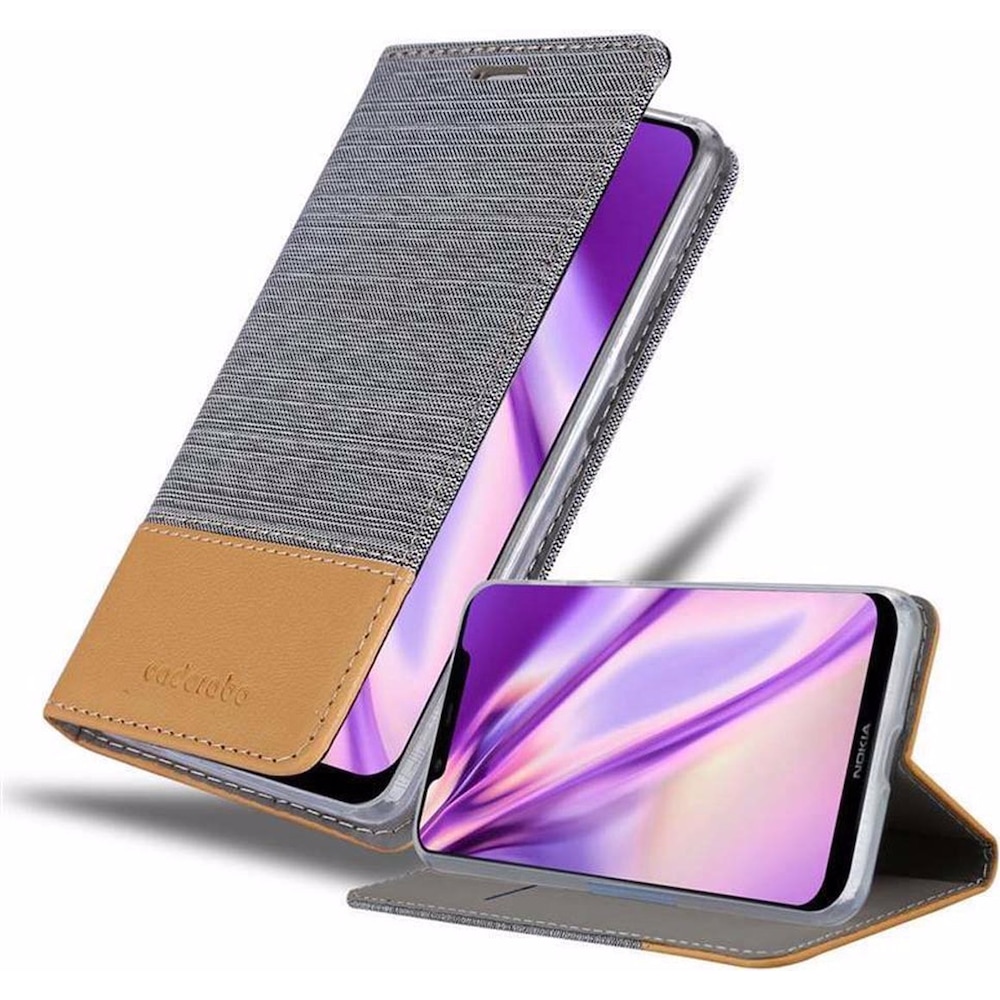 Cadorabo Jeans Optik (Nokia 7.1 Plus), Smartphone Hülle, Grau, Braun
