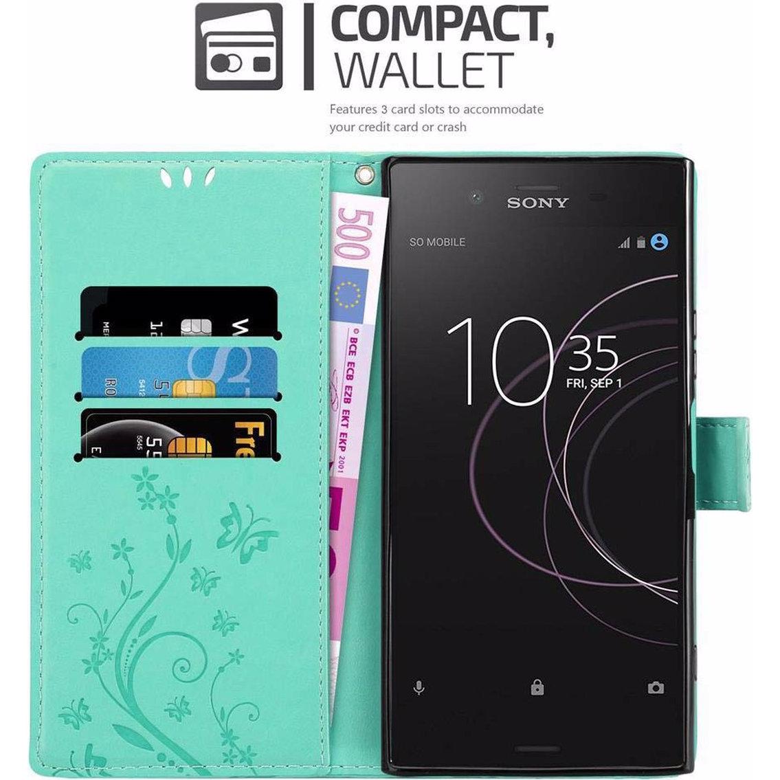 Thumbnail - Cadorabo Flower Book Cover (Sony Xperia XZ1), Smartphone Hülle, Türkis