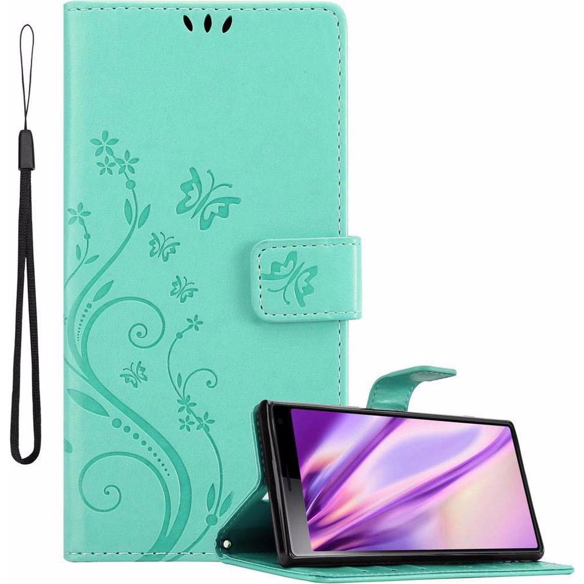 Cadorabo Flower Book Cover (Sony Xperia 10, Sony Xperia XA3), Smartphone Hülle, Türkis