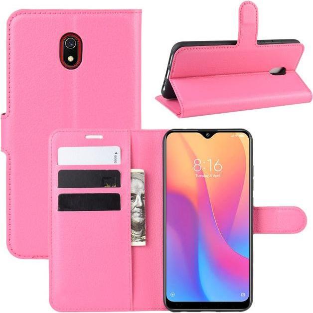 MU Classic Litchi Leder Bookcover Series (Xiaomi Redmi 8A), Smartphone Hülle, Pink