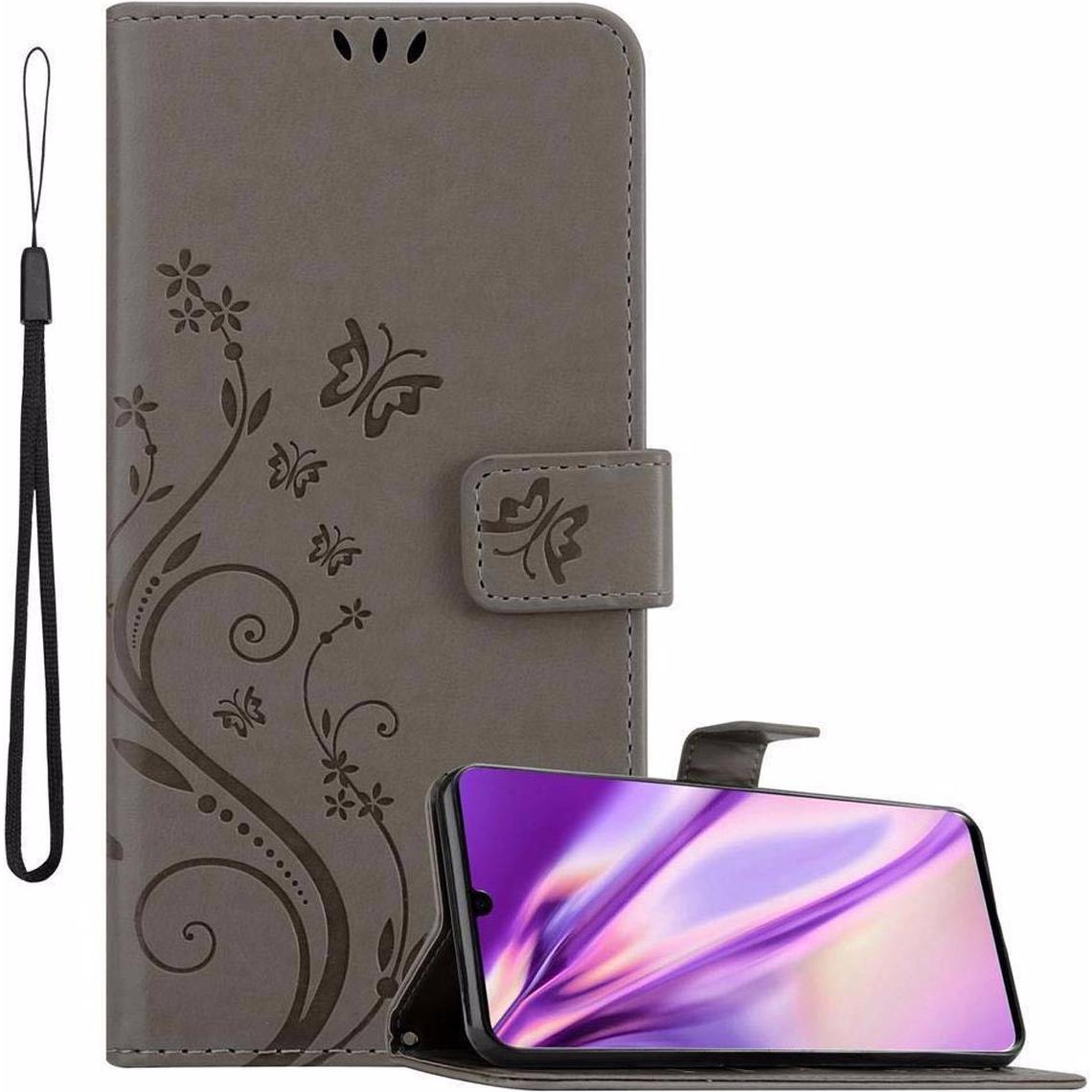 Cadorabo Flower Book Cover (Huawei P30), Smartphone Hülle, Grau