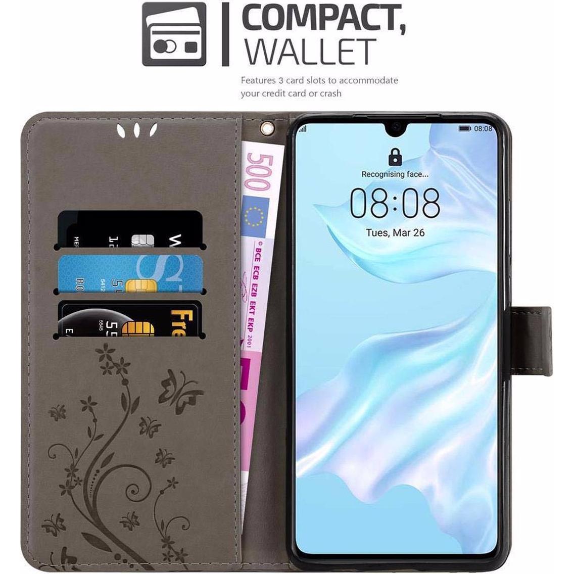 Thumbnail - Cadorabo Flower Book Cover (Huawei P30), Smartphone Hülle, Grau